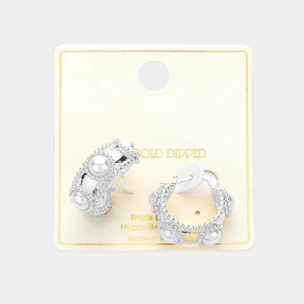 Silver White Gold Dipped Vintage Pearl Pin Catch Hoop Earrings - Jewelry Store by Erik Rayo