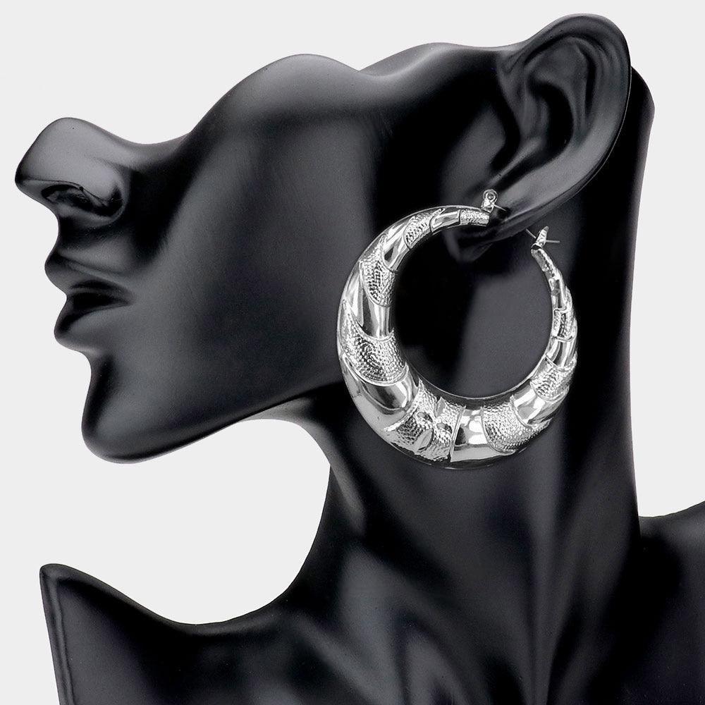 Textured Metal Hoop Pin Catch Earrings - Jewelry Store by Erik Rayo