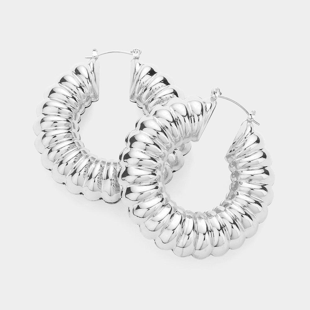 Textured Metal Hoop Pin Catch Earrings - Jewelry Store by Erik Rayo