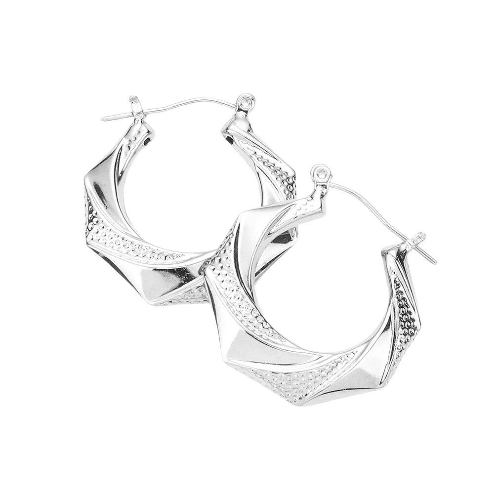 Angled metal hoop pin catch earrings