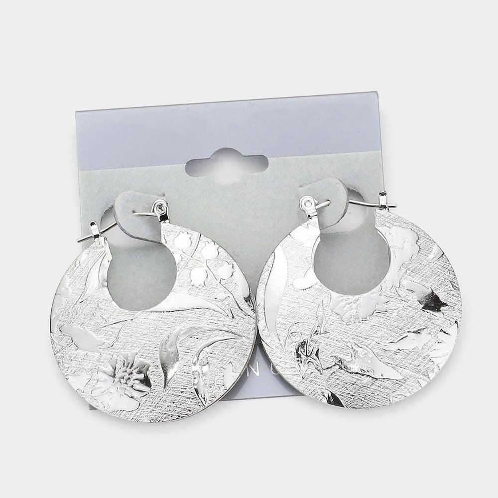 Textured Metal Crescent Hoop Pin Catch Earrings - Jewelry Store by Erik Rayo