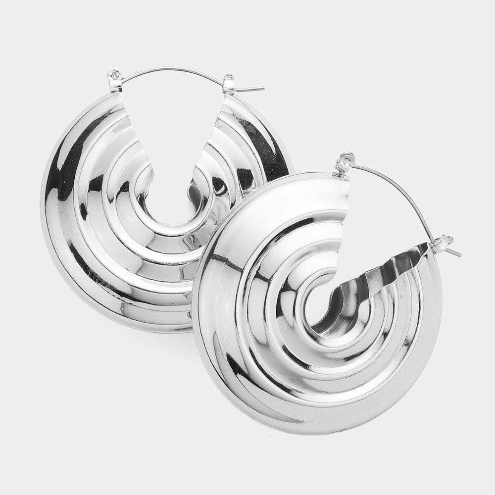Textured Swirl Metal Hoop Pin Catch Earrings - Jewelry Store by Erik Rayo