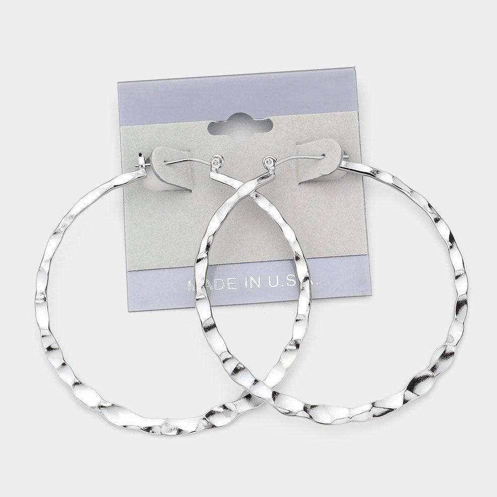 Hammered Metal Hoop Pin Catch Earrings - Jewelry Store by Erik Rayo