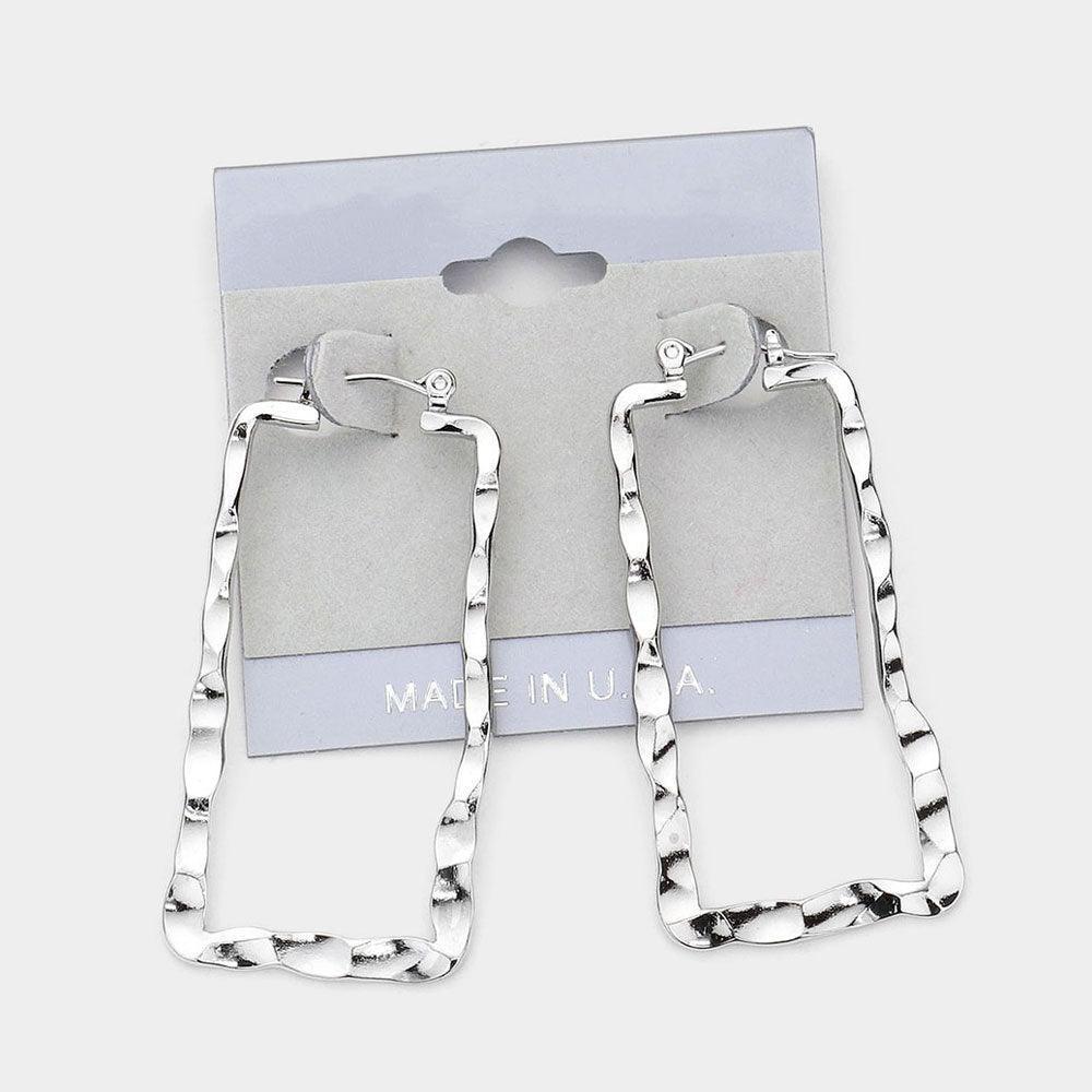 Textured Square Metal Hoop Pin Catch Earrings - Jewelry Store by Erik Rayo