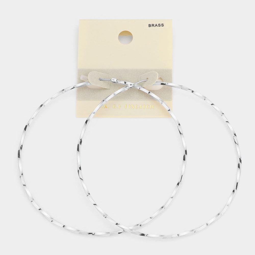 14K White Gold Filled Twisted Metal Hoop Pin Catch Earrings - Jewelry Store by Erik Rayo