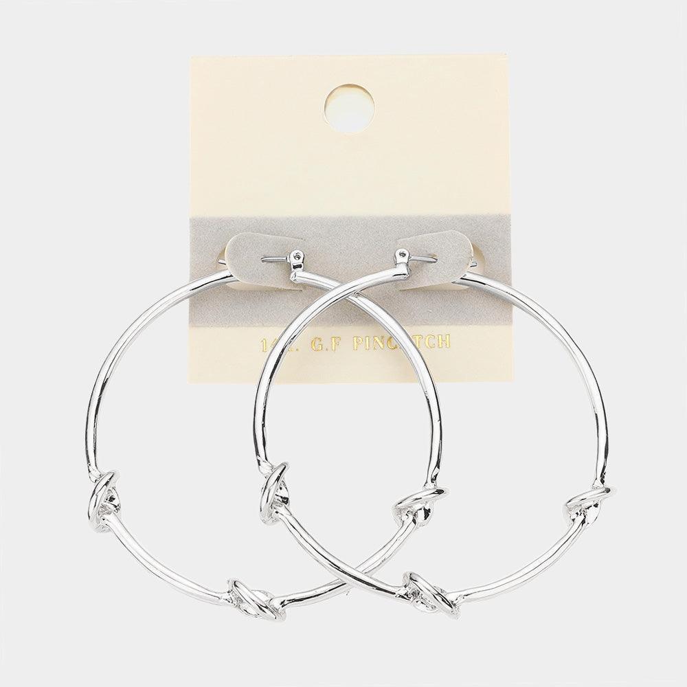 Rose Gold 14K White Gold Filled Triple Knot Metal Hoop Pin Catch Earrings - Jewelry Store by Erik Rayo