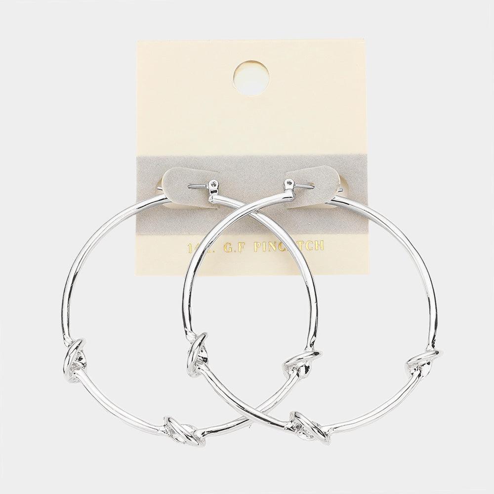 Rose Gold 14K White Gold Filled Triple Knot Metal Hoop Pin Catch Earrings