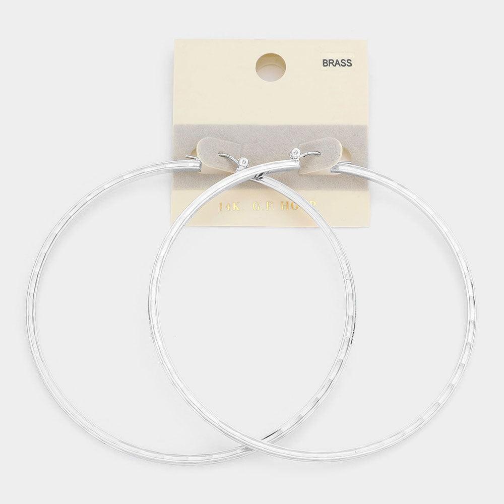14k White Gold Filled Textured Metal Hoop Pin Catch Earrings - Jewelry Store by Erik Rayo