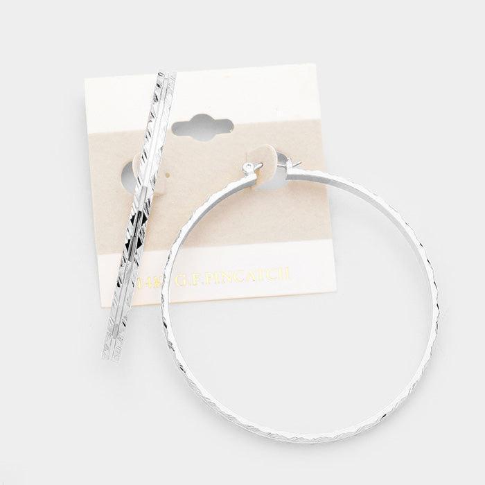 Gold 14K White Gold Filled Textured Hoop Pin Catch Earrings - Jewelry Store by Erik Rayo