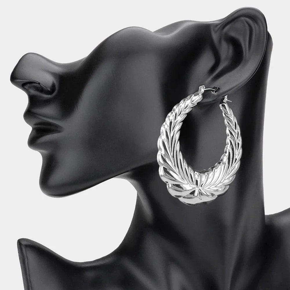 Textured Metal Teardrop Hoop Pin Catch Earrings - Jewelry Store by Erik Rayo