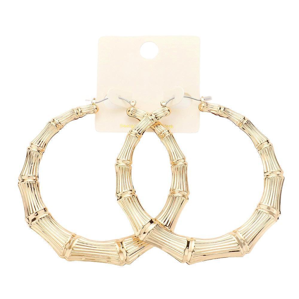 Gold Metal bamboo hoop pin catch earrings - Jewelry Store by Erik Rayo