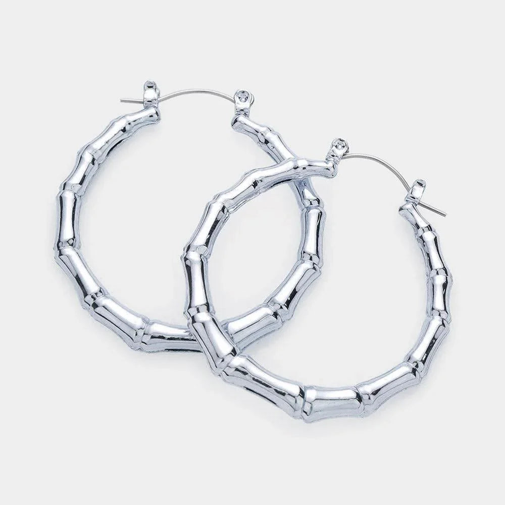 Gray Colored Bamboo Hoop Pin Catch Earrings - Jewelry Store by Erik Rayo