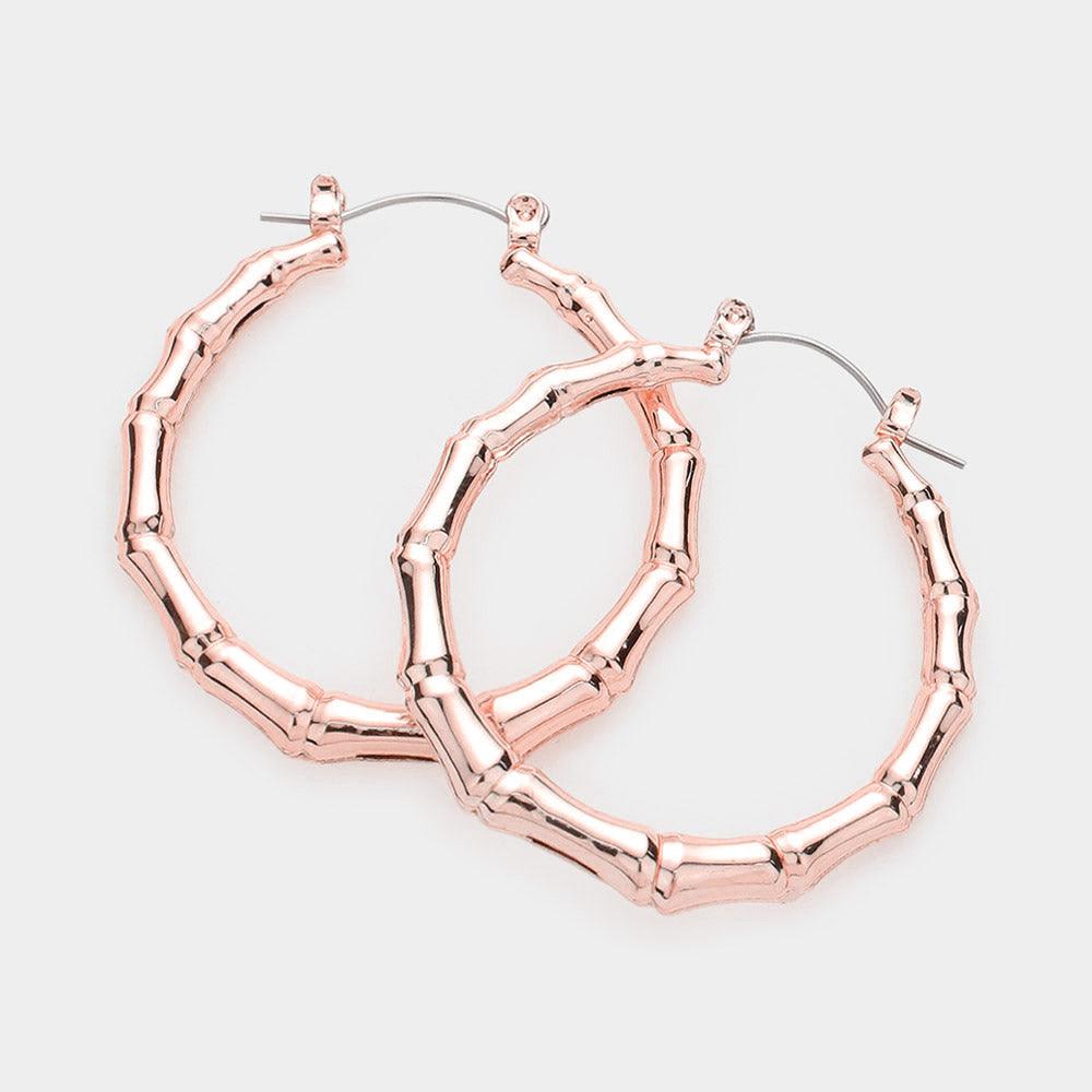 Pink Colored Bamboo Hoop Pin Catch Earrings