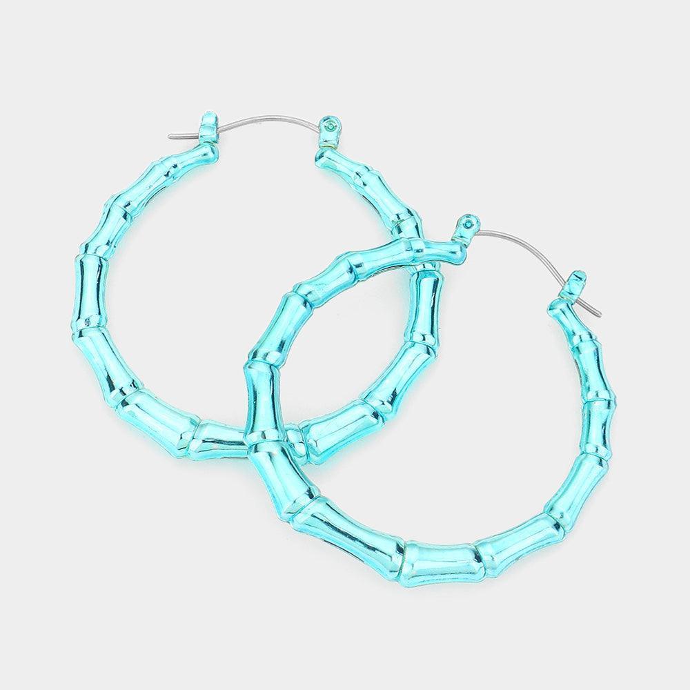 Turquoise Colored Bamboo Hoop Pin Catch Earrings - Jewelry Store by Erik Rayo