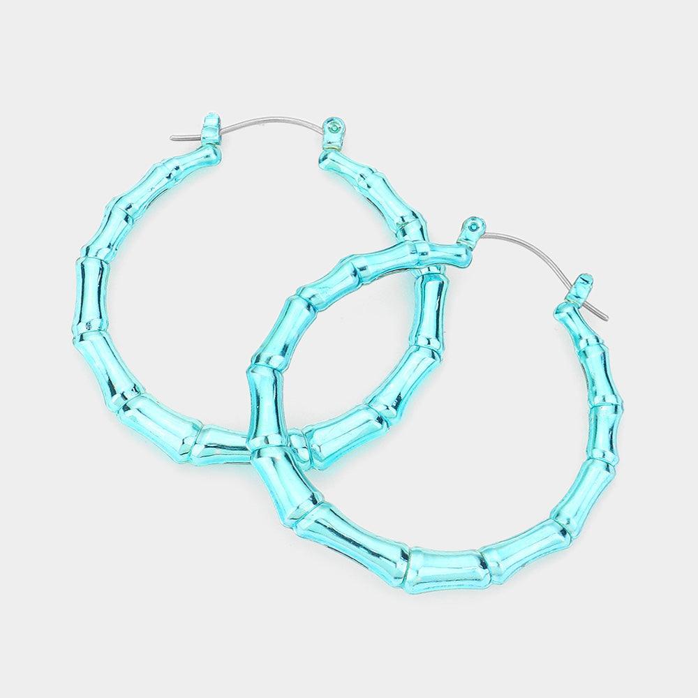 Turquoise Colored Bamboo Hoop Pin Catch Earrings