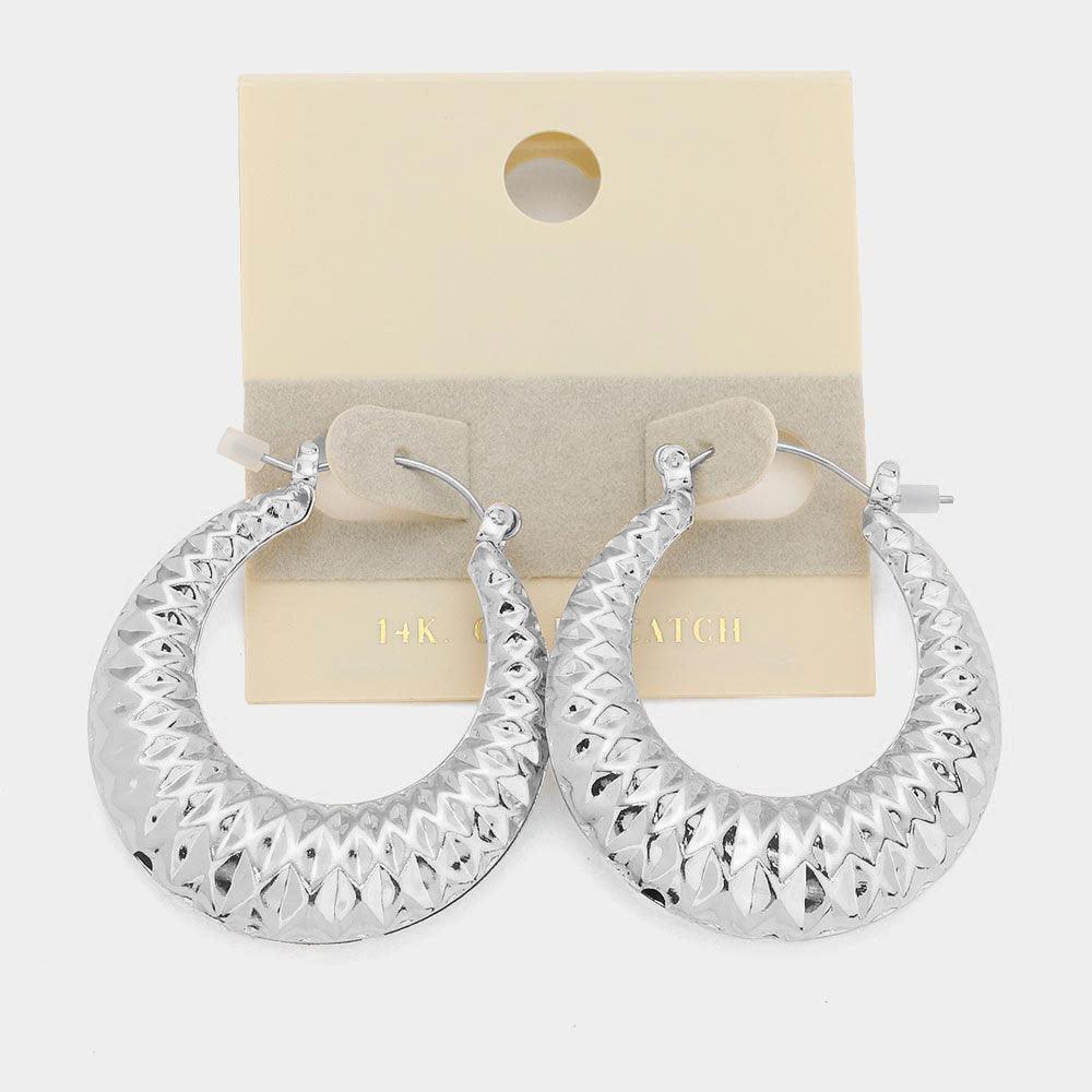 Gold 14K White Gold Filled Textured Metal Hoop Pin Catch Earrings - Jewelry Store by Erik Rayo