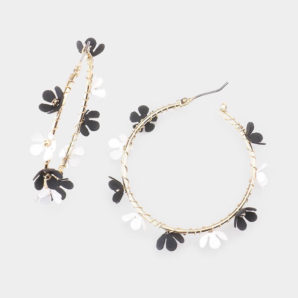 White Flower Cluster Hoop Pin Catch Earrings - Jewelry Store by Erik Rayo