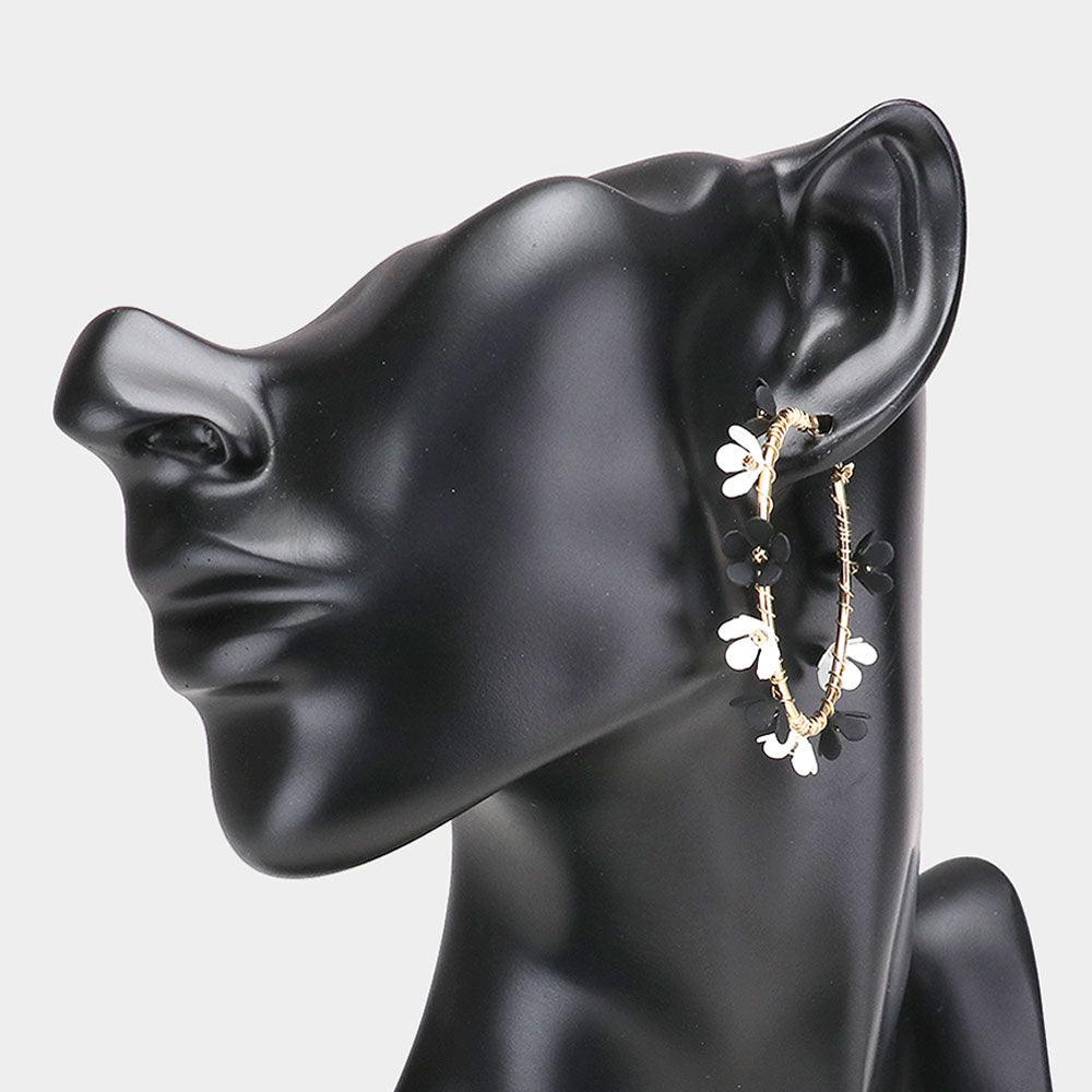 White Flower Cluster Hoop Pin Catch Earrings