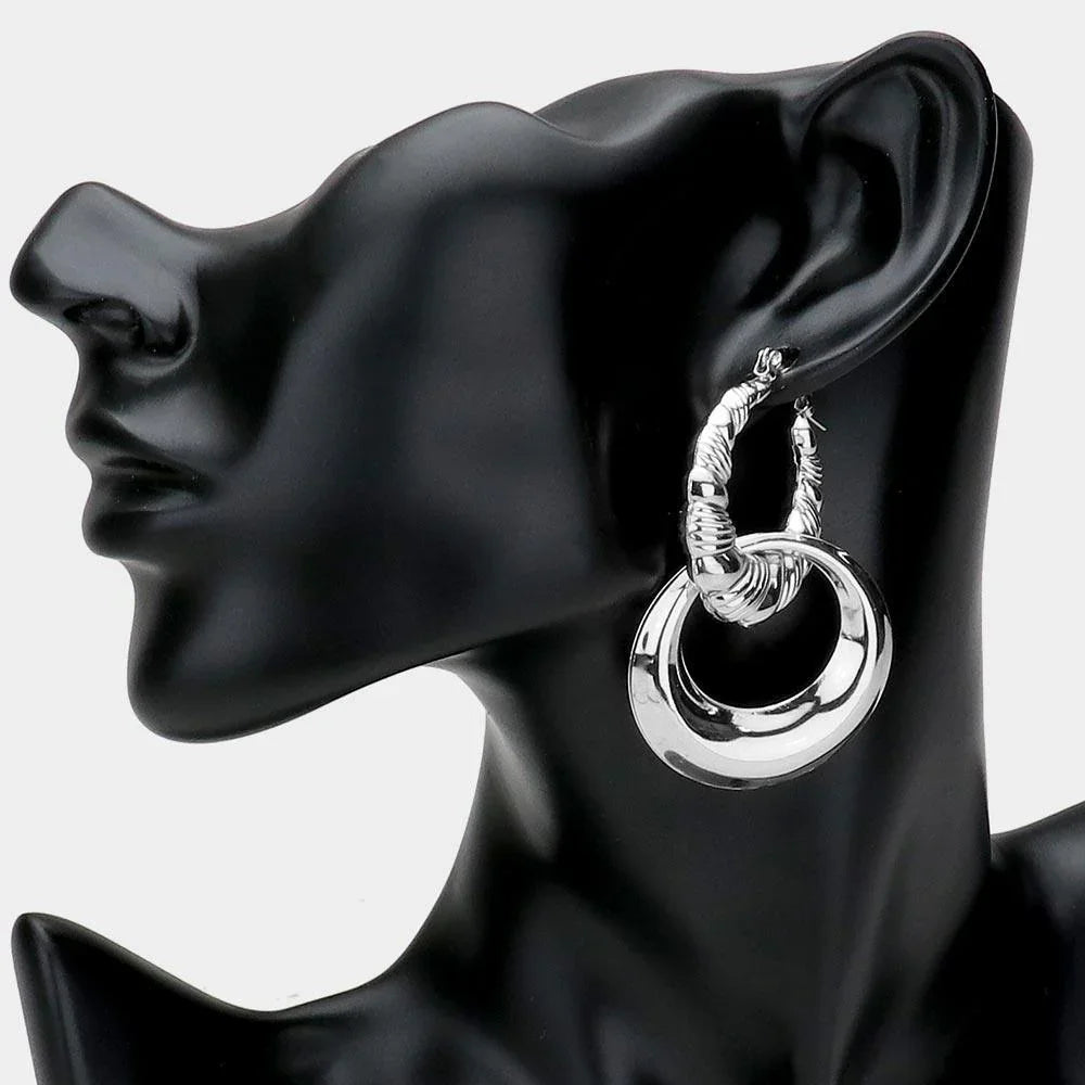 Textured Metal Hoop Open Circle Link Pin Catch Earrings - Jewelry Store by Erik Rayo