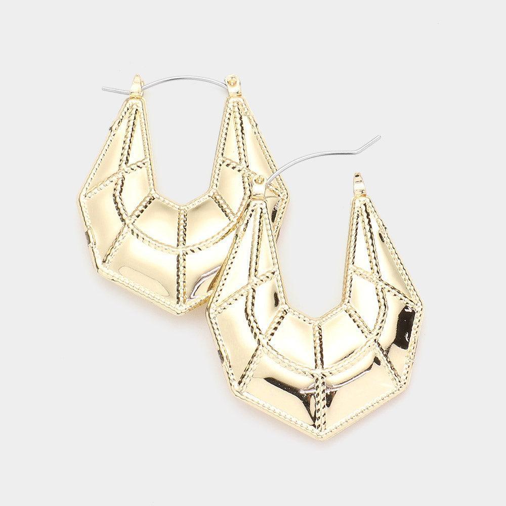 Gold Patterned Angled Metal Pin Catch Earrings - Jewelry Store by Erik Rayo