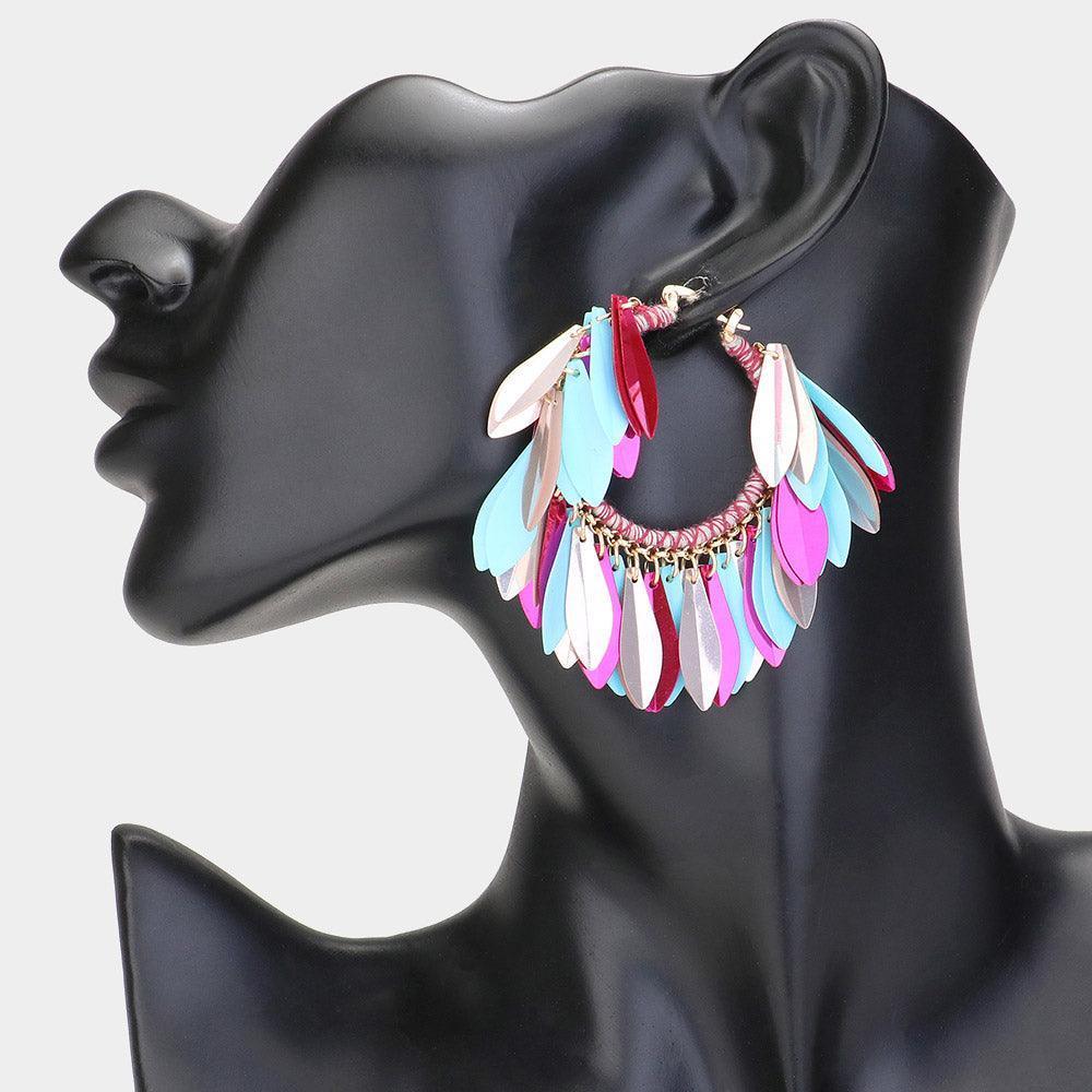 Sequin Fringe Hoop Pin Catch Earrings - Jewelry Store by Erik Rayo