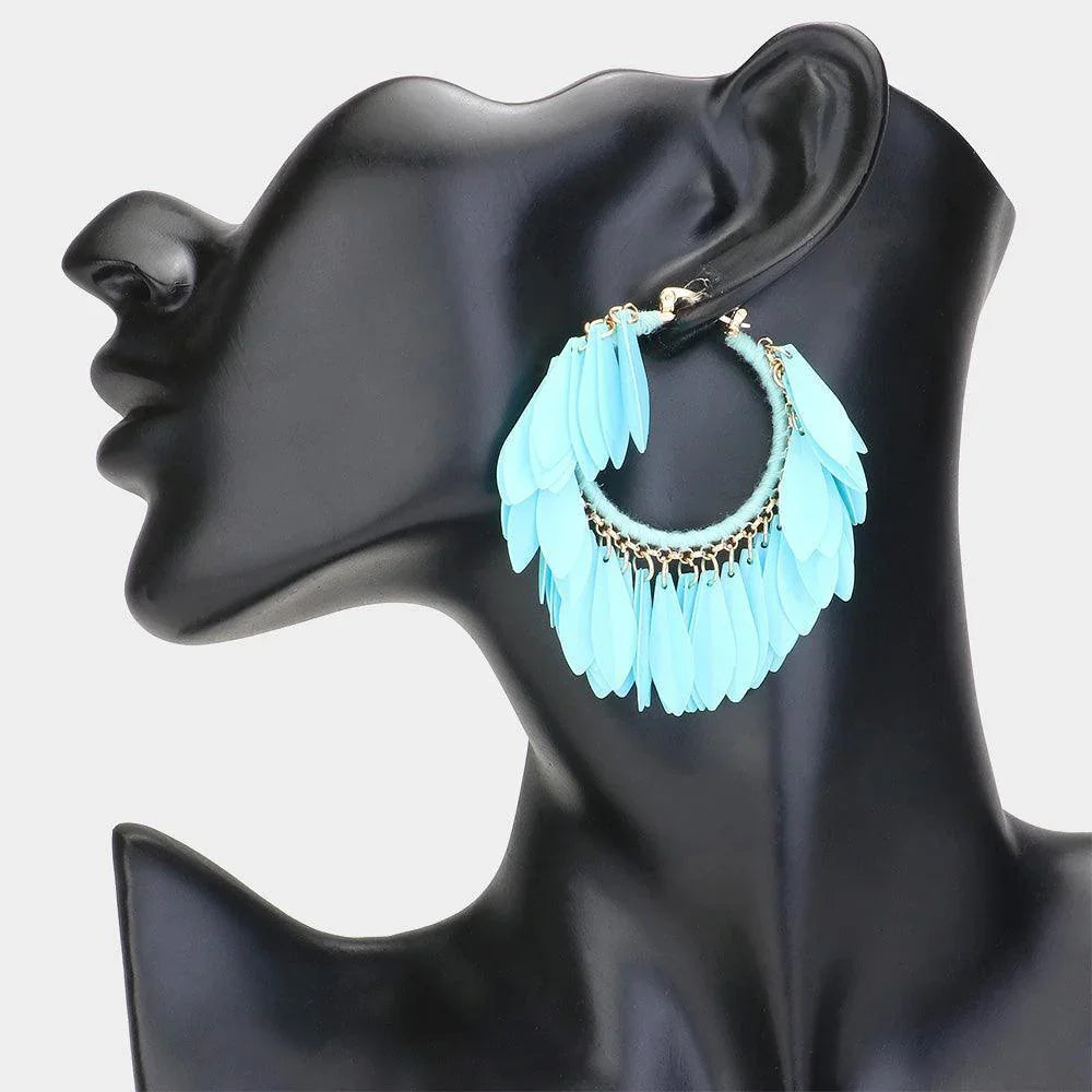 Turquoise Sequin Fringe Hoop Pin Catch Earrings - Jewelry Store by Erik Rayo
