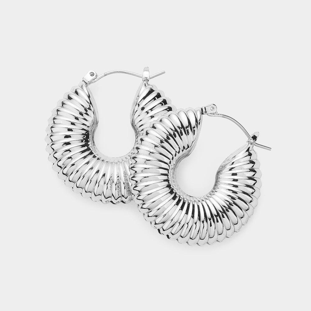 Silver Silver Dipped Textured Metal Hoop Earrings - Jewelry Store by Erik Rayo