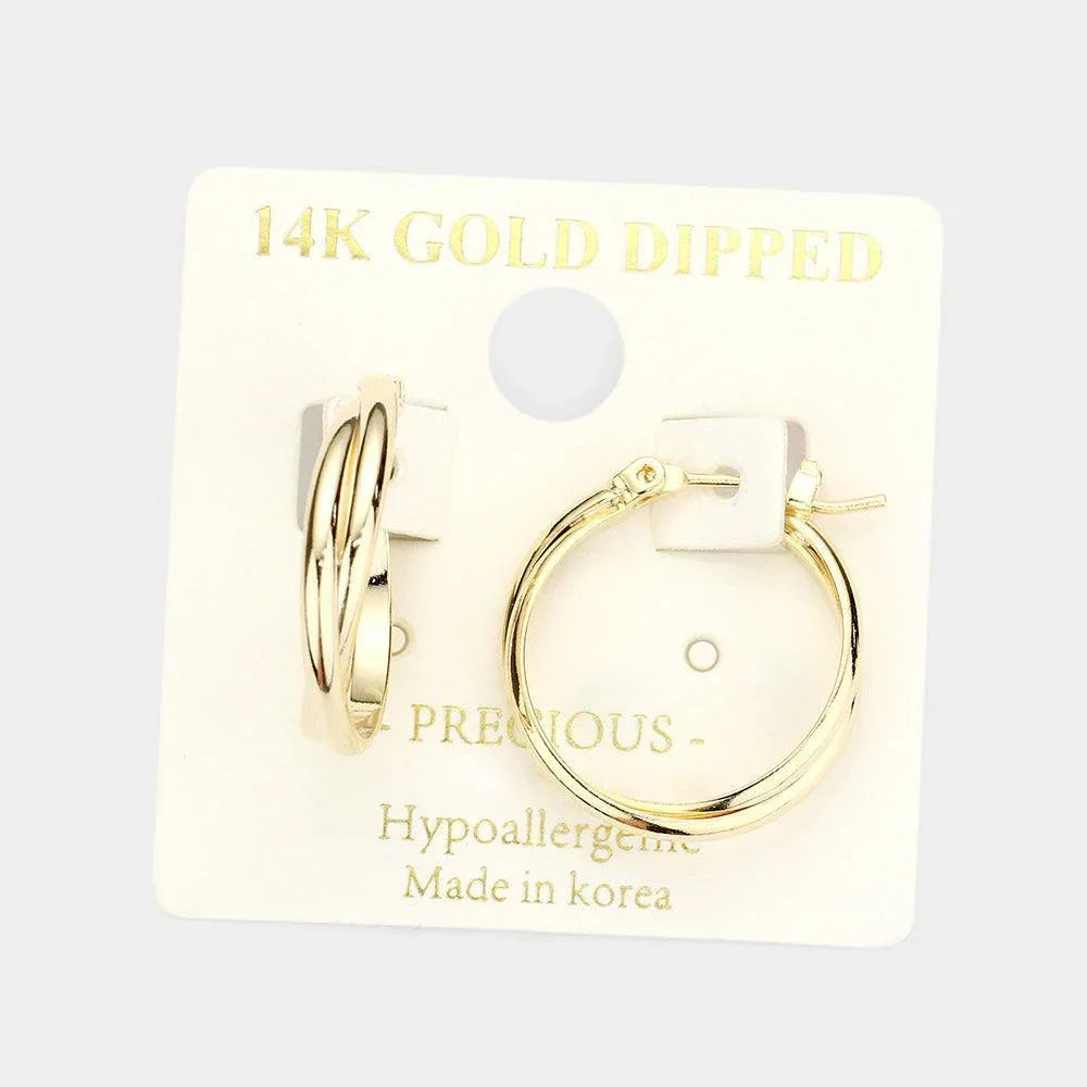 Gold 14K Gold Dipped Double Layered Metal Hoop Pin Catch Earrings - Jewelry Store by Erik Rayo