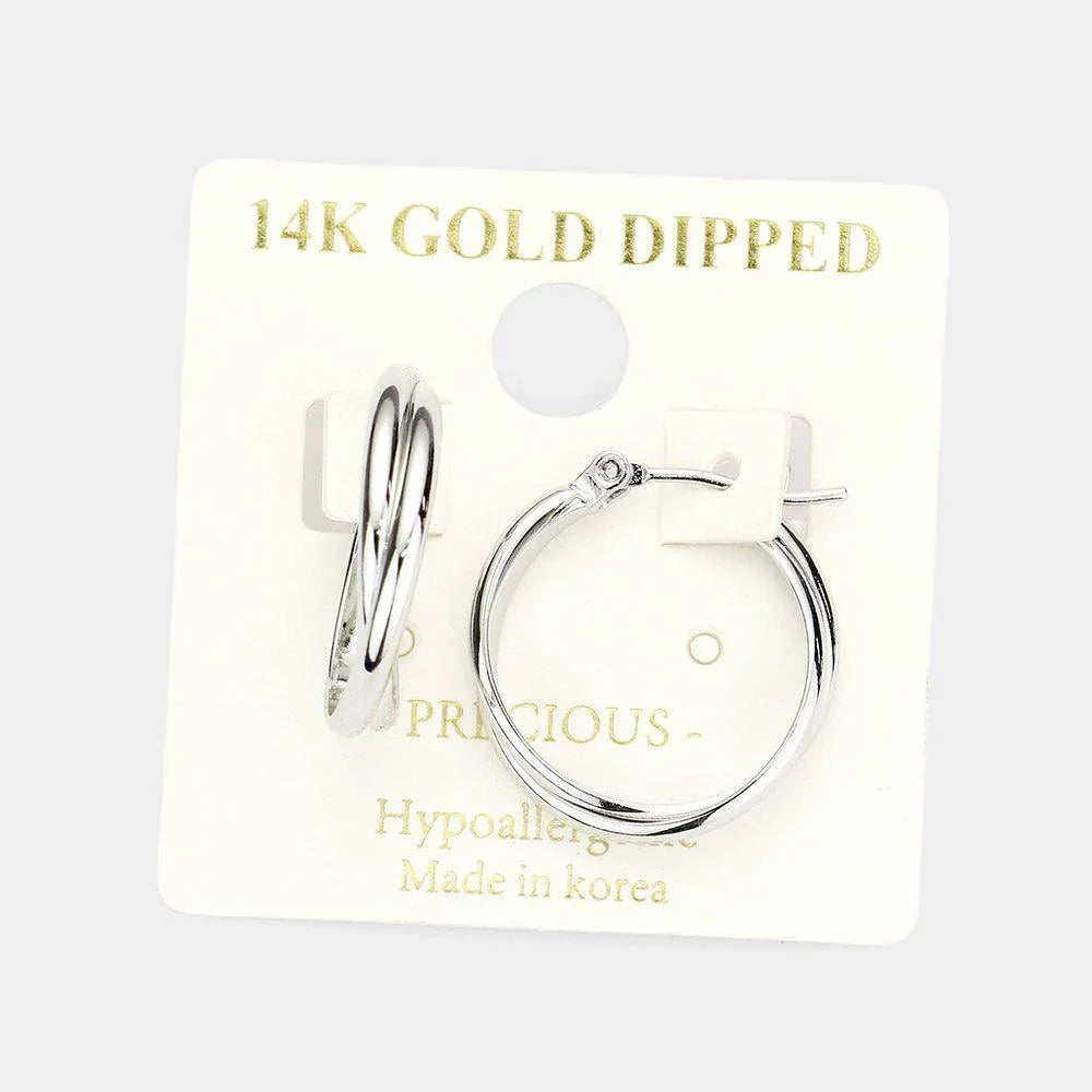 Gold 14K White Gold Dipped Double Layered Metal Hoop Pin Catch Earrings - Jewelry Store by Erik Rayo