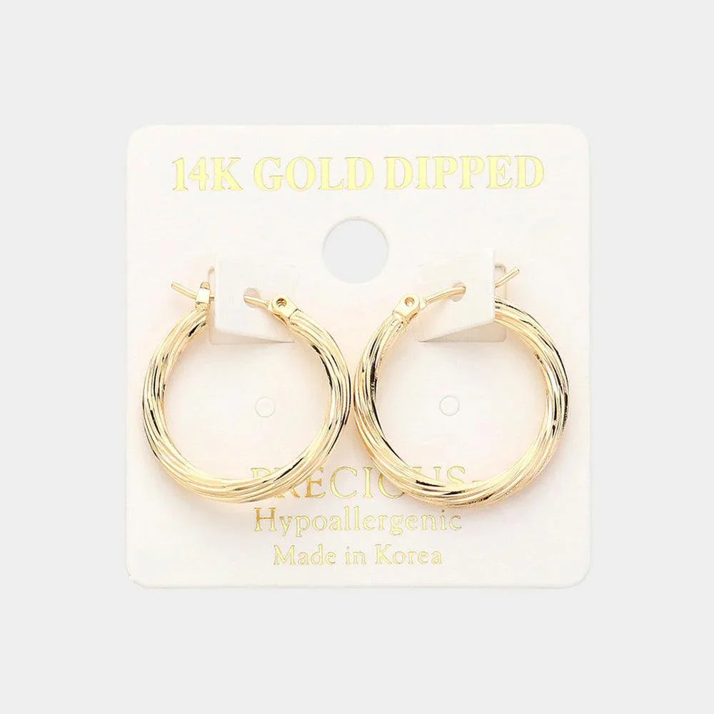 Gold 14K Gold Dipped Textured Metal Hoop Pin Catch Earrings - Jewelry Store by Erik Rayo
