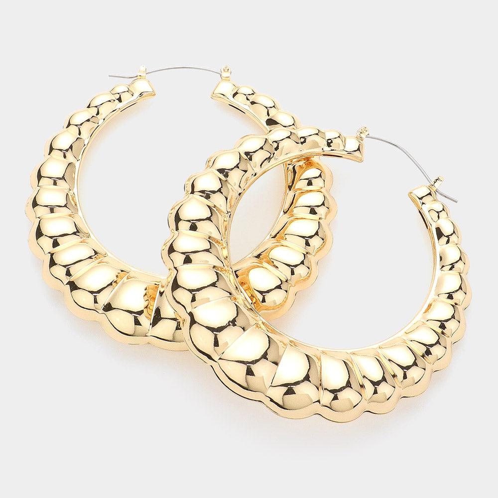 Gold Textured Metal Hoop Pin Catch Earrings