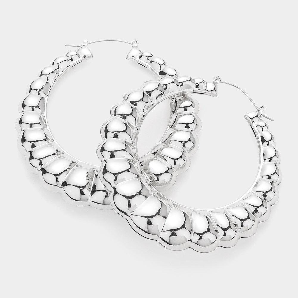 Textured Metal Hoop Pin Catch Earrings - Jewelry Store by Erik Rayo