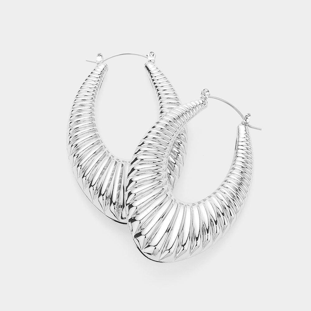 Textured Metal Oval Hoop Pin Catch Earrings - Jewelry Store by Erik Rayo