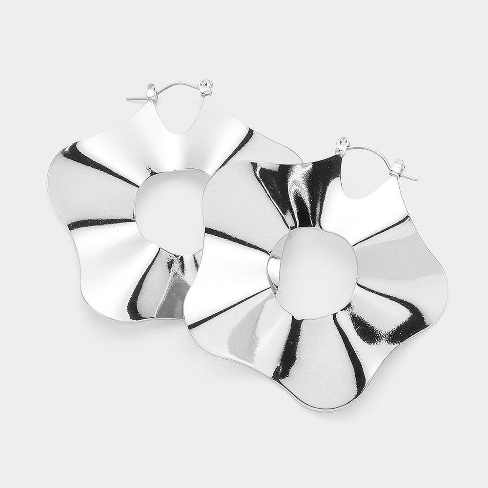 Metal Flower Hoop Pin Catch Earrings - Jewelry Store by Erik Rayo