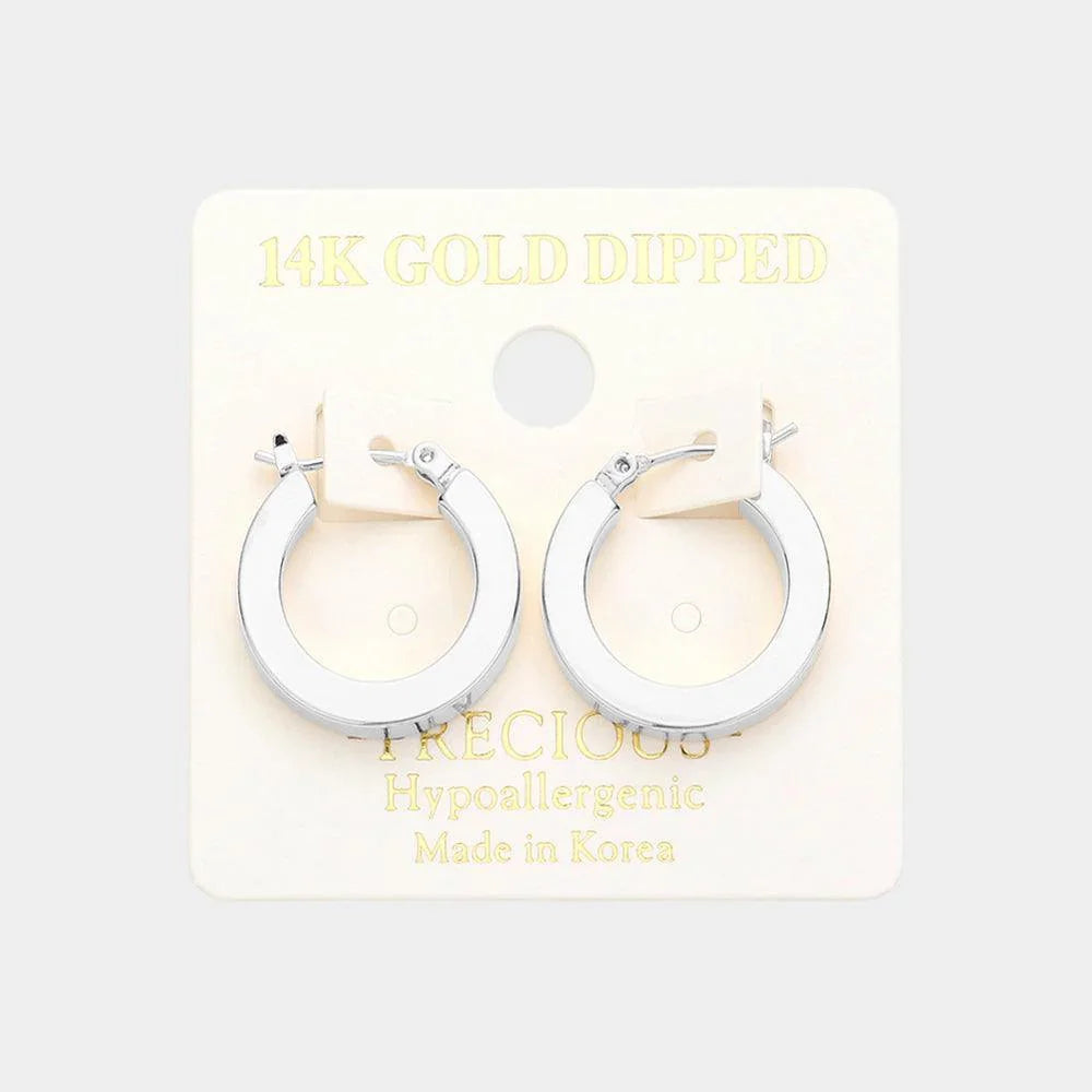 Gold 14K White Gold Dipped Hypoallergenic Metal Pin Catch Hoop Earrings - Jewelry Store by Erik Rayo