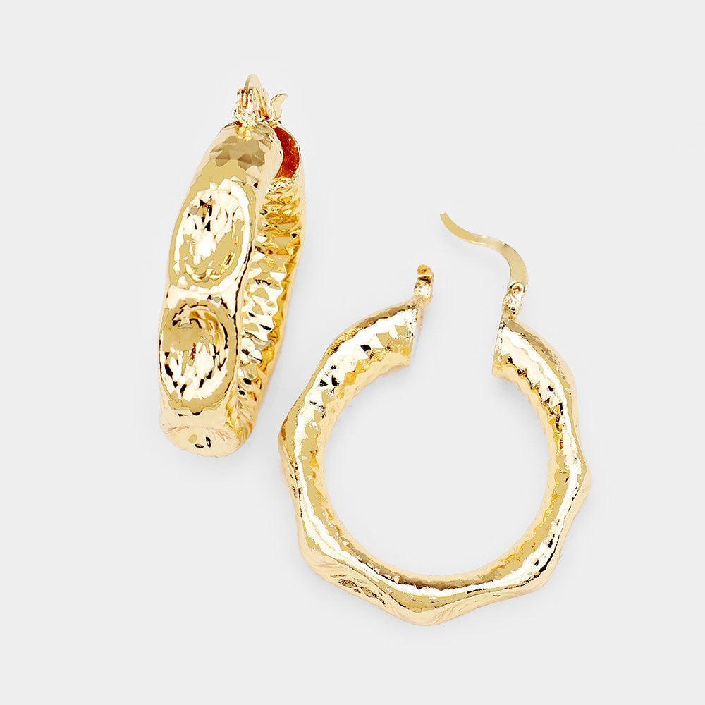 Gold Textured Open Circle Hook Pin Catch Earrings - Jewelry Store by Erik Rayo