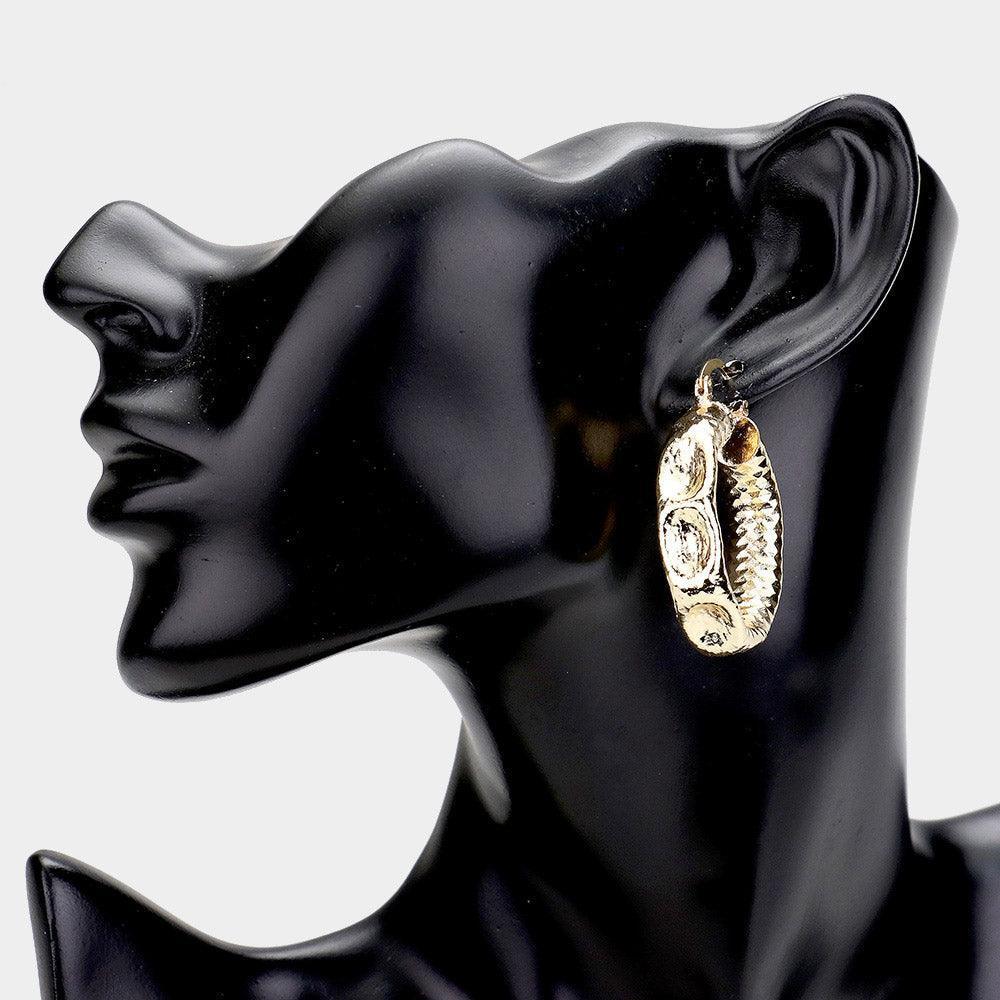 Gold Textured Open Circle Hook Pin Catch Earrings - Jewelry Store by Erik Rayo