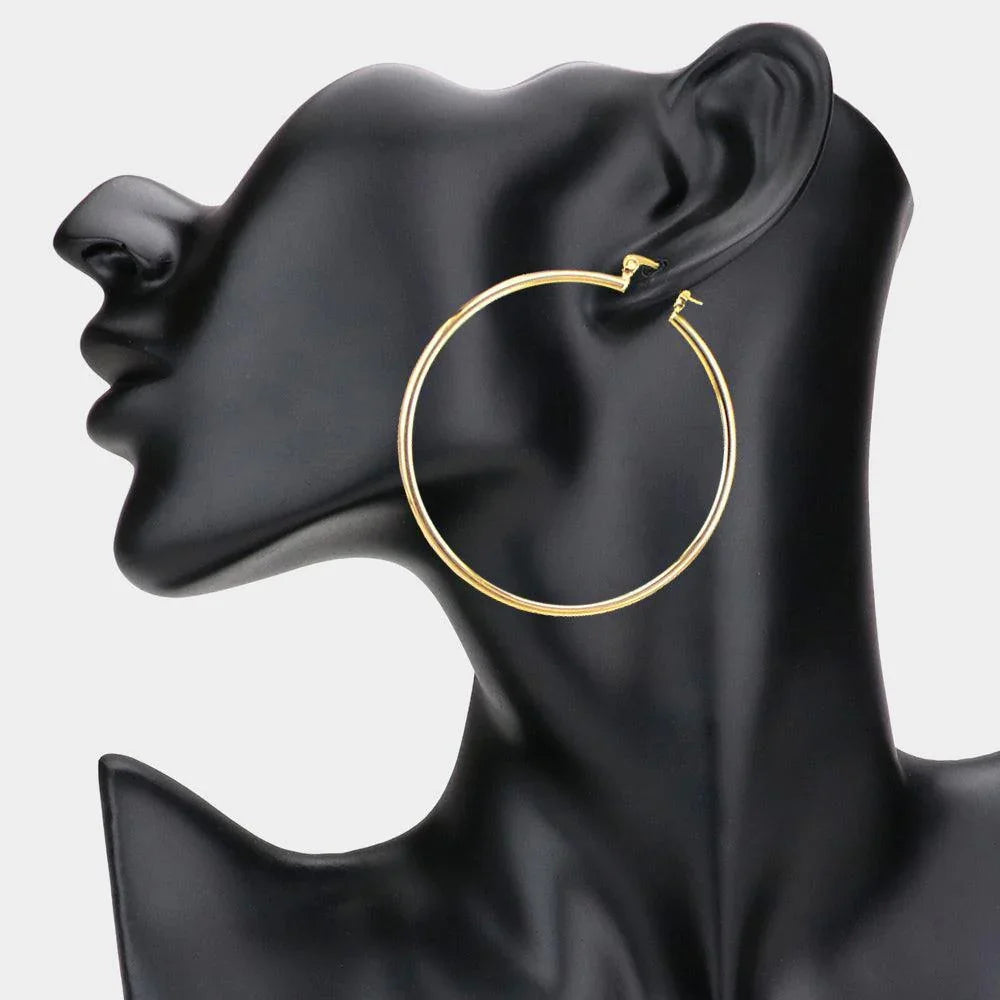 Gold 2.3 Inch Metal Hoop Pin Catch Earrings - Jewelry Store by Erik Rayo