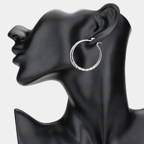 1.5 Inch Textured Metal Hoop Pin Catch Earrings - Jewelry Store by Erik Rayo