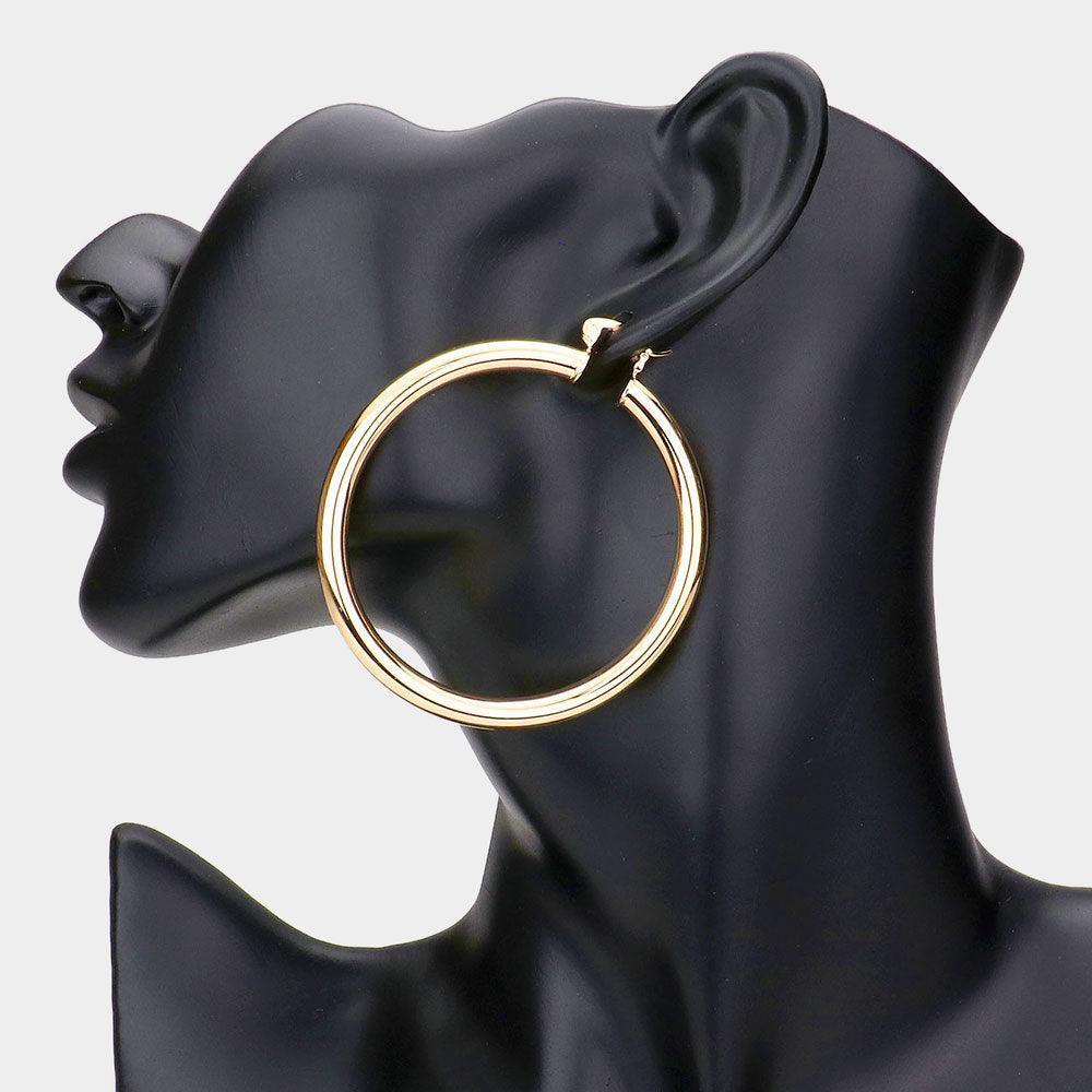 Gold 2.5 Inch Metal Hoop Pin Catch Earrings - Jewelry Store by Erik Rayo