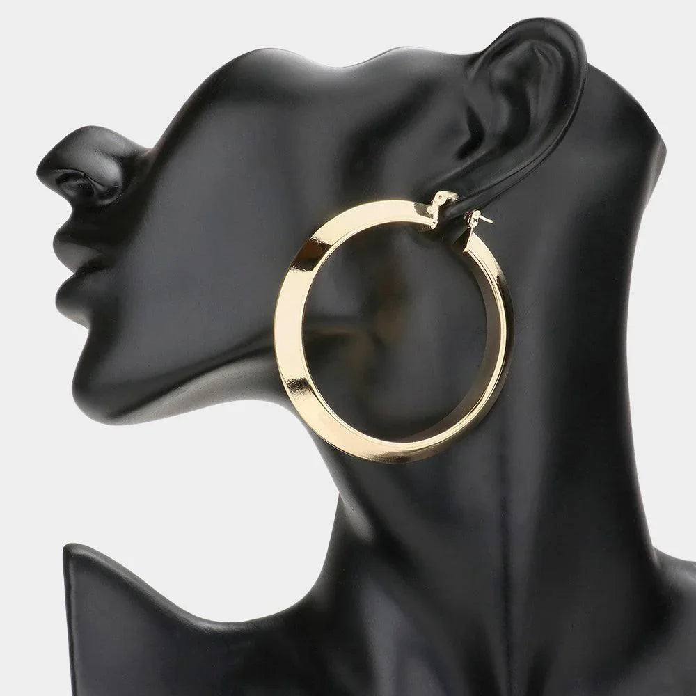 Gold 2.3 Inch Metal Hoop Pin Catch Earrings - Jewelry Store by Erik Rayo