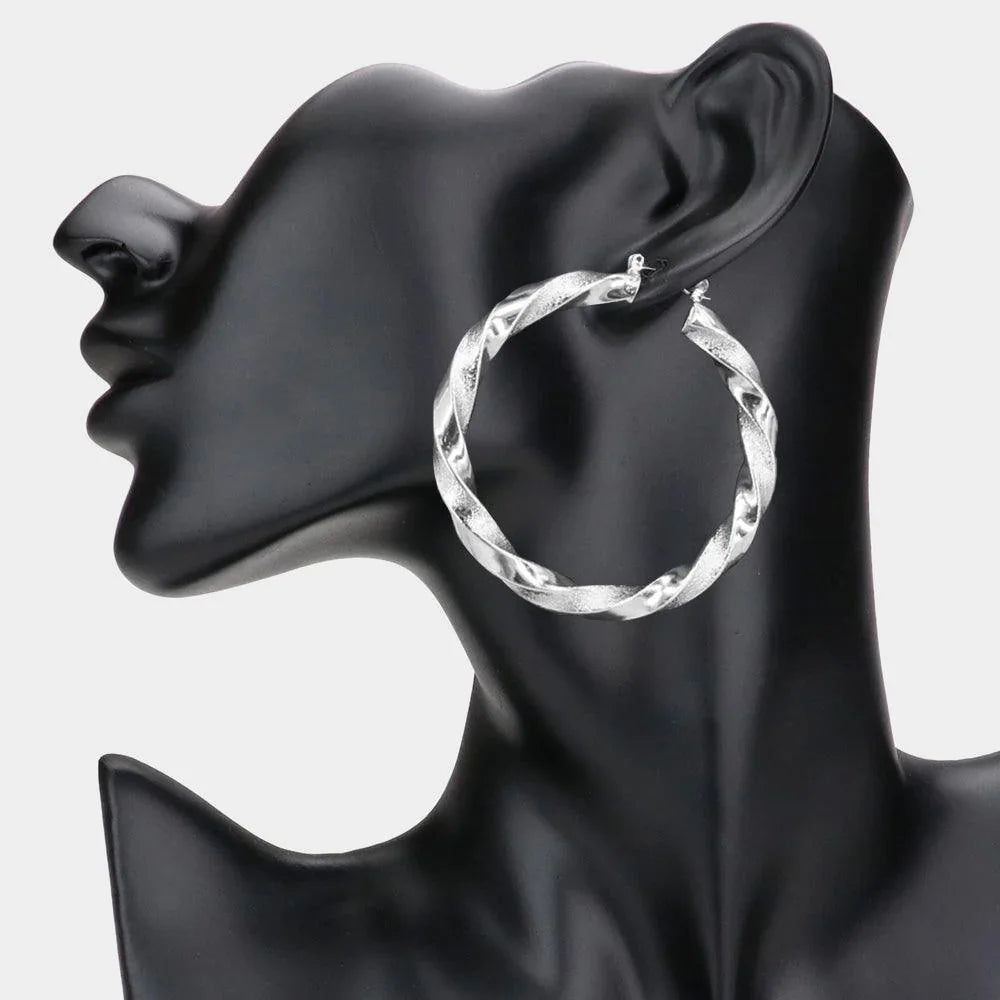 2.3 Inch Twisted Metal Hoop Pin Catch Earrings - Jewelry Store by Erik Rayo