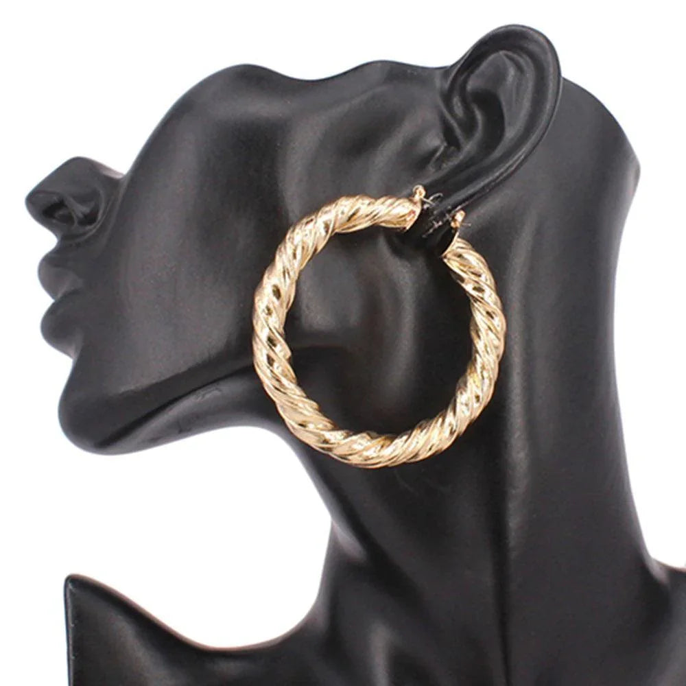 Gold Brushed Metal Twisted Hoop Pin Catch Earrings - Jewelry Store by Erik Rayo