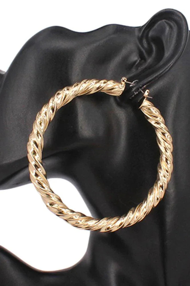 Gold Brushed Metal Twisted Hoop Pin Catch Earrings - Jewelry Store by Erik Rayo