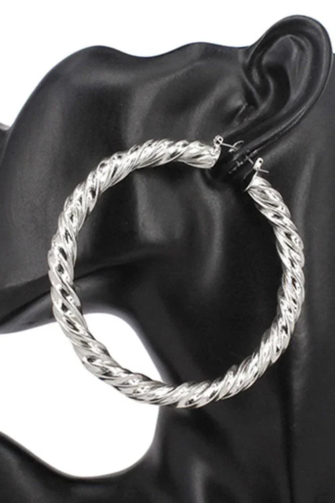 Brushed Metal Twisted Hoop Pin Catch Earrings - Jewelry Store by Erik Rayo