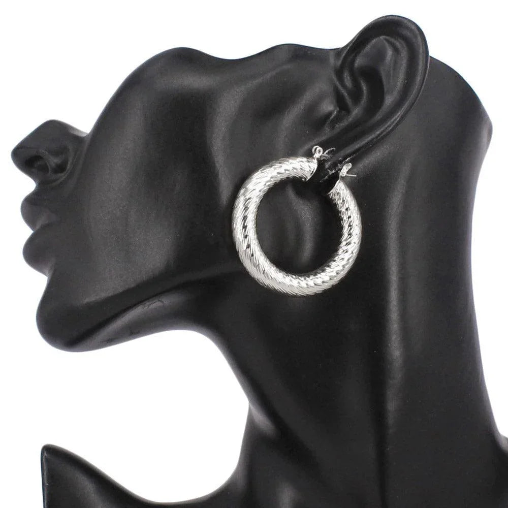 Textured Metal 1.75 Inch Hoop Pin Catch Earrings - Jewelry Store by Erik Rayo