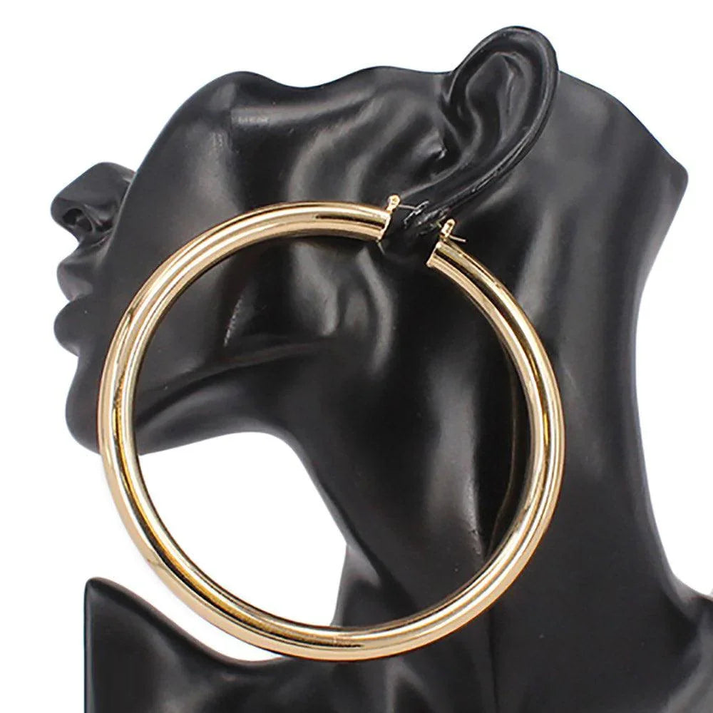 Gold Oversized Chunky Metal Hoop Pin Catch Earrings - Jewelry Store by Erik Rayo
