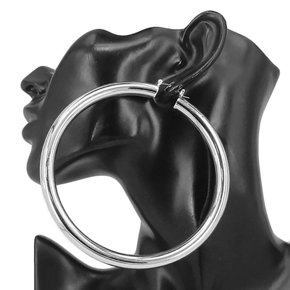 Oversized Chunky Metal Hoop Pin Catch Earrings - Jewelry Store by Erik Rayo