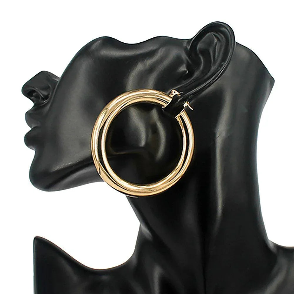 Gold Chunky Metal Hoop Pin Catch Earrings - Jewelry Store by Erik Rayo