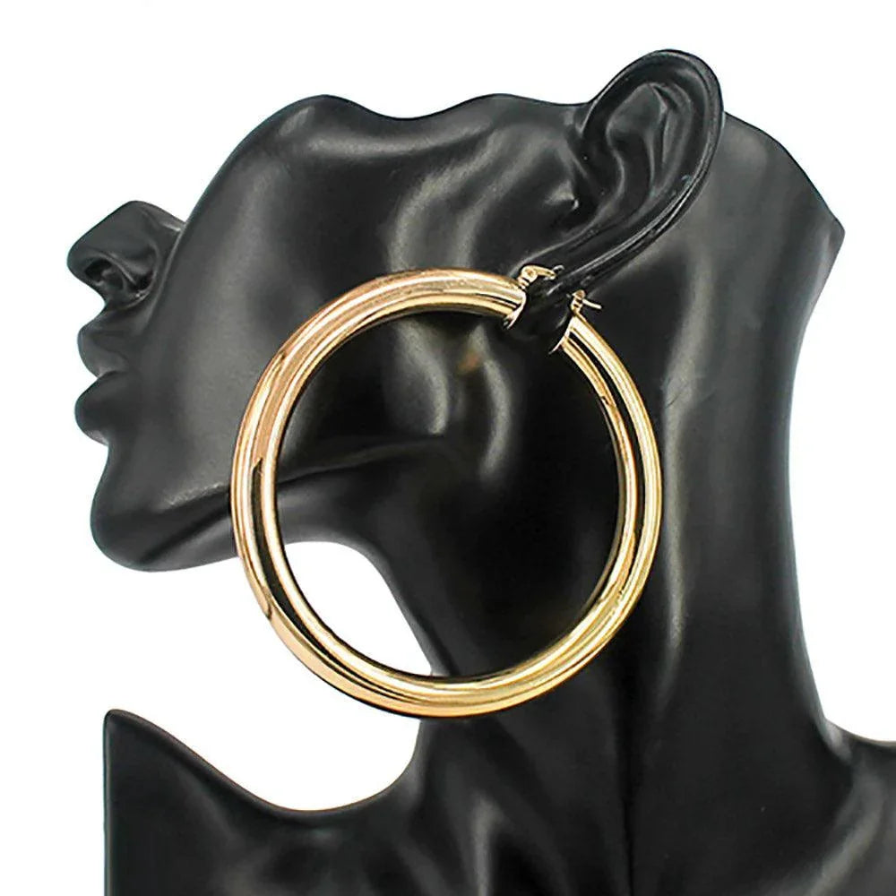 Gold Oversized Chunky Metal Hoop Pin Catch Earrings - Jewelry Store by Erik Rayo